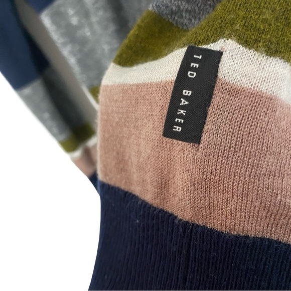 Ted Baker Sweater Mens Size Large 4 Navy Blue Stripe Long Sleeve Light Weight - Picture 4 of 9